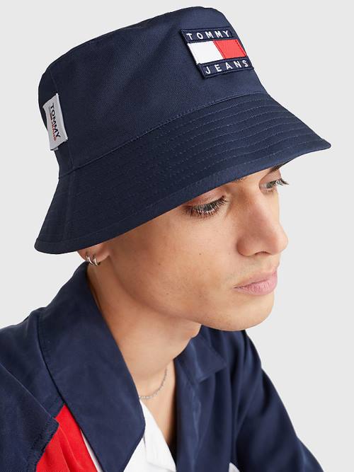 Blue Tommy Hilfiger Reversible Logo Bucket Men's Hats | TH783LRQ