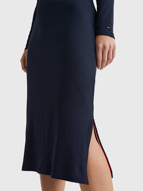 Blue Tommy Hilfiger Rib Square Neck Slim Midi Women's Dress | TH674EQX