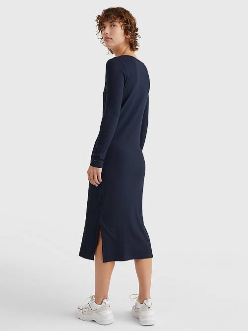 Blue Tommy Hilfiger Rib Square Neck Slim Midi Women's Dress | TH674EQX