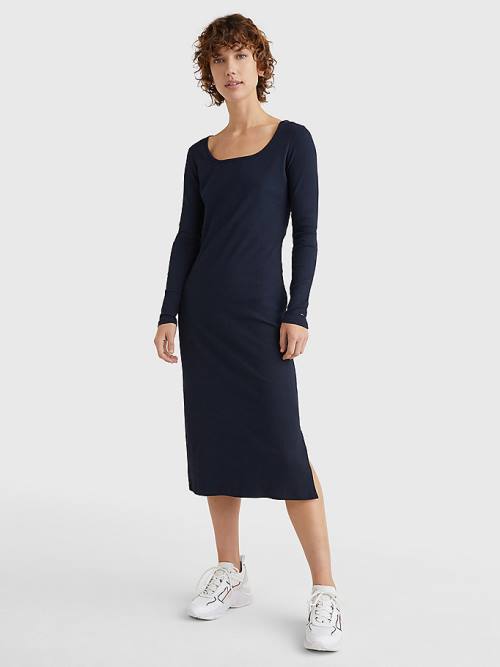 Blue Tommy Hilfiger Rib Square Neck Slim Midi Women\'s Dress | TH674EQX