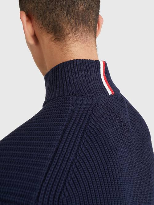 Blue Tommy Hilfiger Ribbed Half-Zip Relaxed Fit Jumper Men's Sweaters | TH602IBH