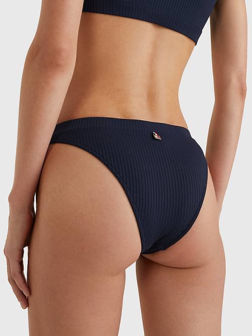 Blue Tommy Hilfiger Ribbed High Leg Bikini Bottoms Women's Swimwear | TH164RNM