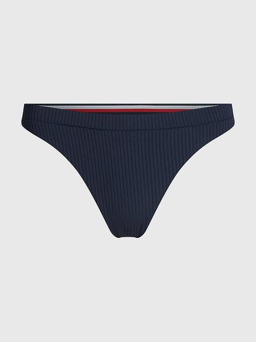 Blue Tommy Hilfiger Ribbed High Leg Bikini Bottoms Women's Swimwear | TH164RNM