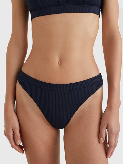 Blue Tommy Hilfiger Ribbed High Leg Bikini Bottoms Women\'s Swimwear | TH164RNM