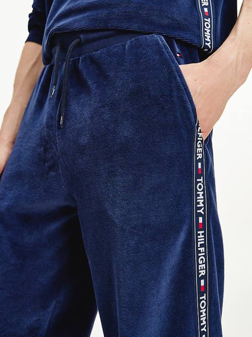 Blue Tommy Hilfiger Ribbed Texture Joggers Men's Pyjamas | TH158NYK