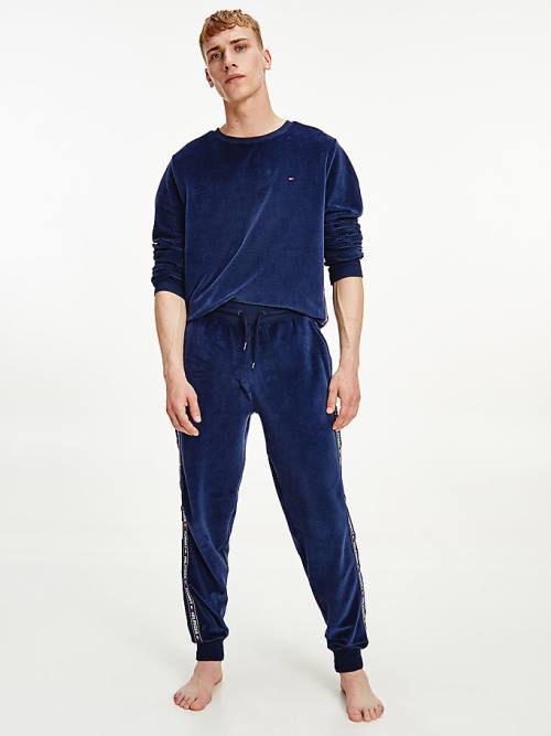 Blue Tommy Hilfiger Ribbed Texture Joggers Men\'s Pyjamas | TH158NYK