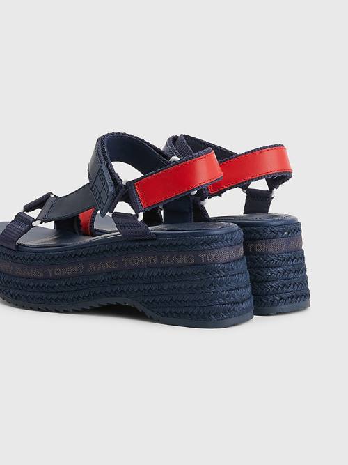 Blue Tommy Hilfiger Rope Wedge Heel Leather Women's Sandals | TH103IRF