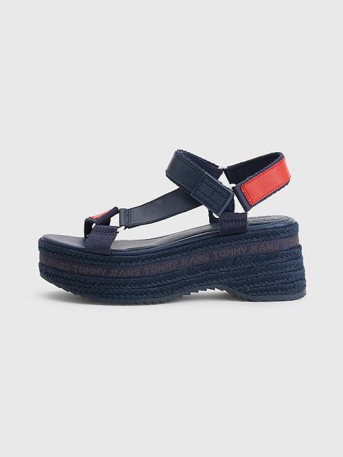 Blue Tommy Hilfiger Rope Wedge Heel Leather Women's Sandals | TH103IRF