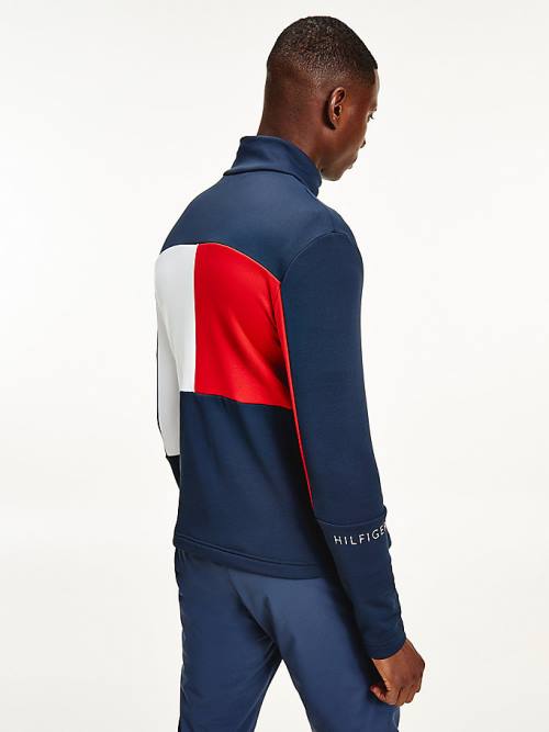 Blue Tommy Hilfiger Rossignol Colour-Blocked Zip-Thru Base Layer Men's Sweatshirts | TH082MBP