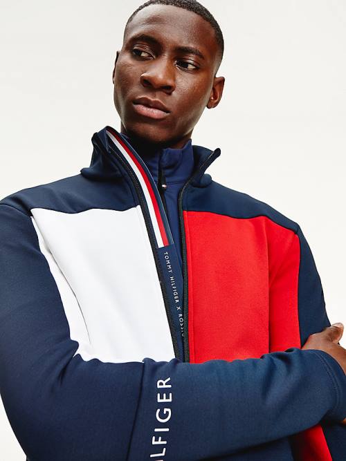 Blue Tommy Hilfiger Rossignol Colour-Blocked Zip-Thru Base Layer Men's Sweatshirts | TH082MBP