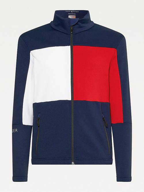 Blue Tommy Hilfiger Rossignol Colour-Blocked Zip-Thru Base Layer Men's Sweatshirts | TH082MBP