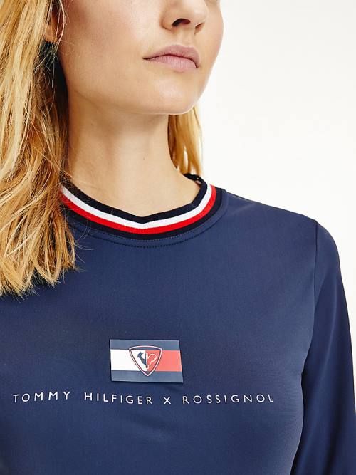 Blue Tommy Hilfiger Rossignol Contrast Collar Base Layer Women's T Shirts | TH427IAF