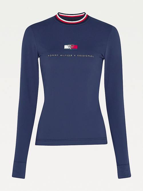 Blue Tommy Hilfiger Rossignol Contrast Collar Base Layer Women's T Shirts | TH427IAF