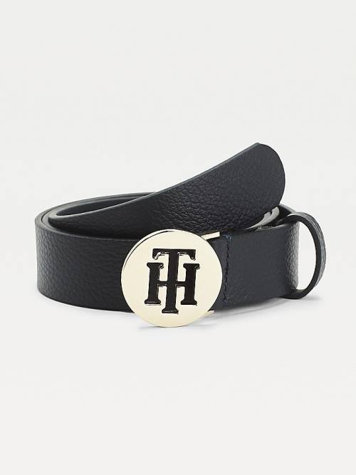 Blue Tommy Hilfiger Round Buckle Monogram Leather Women\'s Belts | TH041HCU