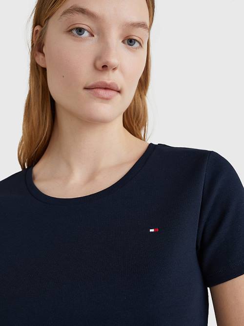 Blue Tommy Hilfiger Round Neck Slim Fit Women's T Shirts | TH028SXP