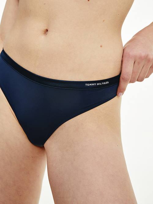 Blue Tommy Hilfiger Satin Trim Microfibre Thong Women's Underwear | TH810BUT