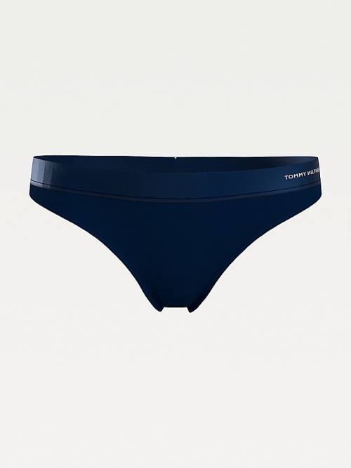 Blue Tommy Hilfiger Satin Trim Microfibre Thong Women's Underwear | TH810BUT