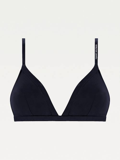 Blue Tommy Hilfiger Satin Trim Triangle Bra Women's Underwear | TH857VZT