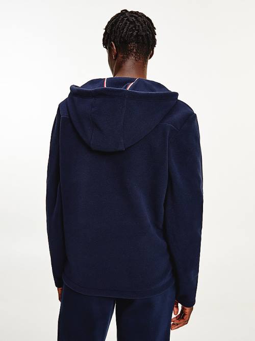 Blue Tommy Hilfiger Script Logo Recycled Fleece Popover Anorak Men's Hoodie | TH065IKW