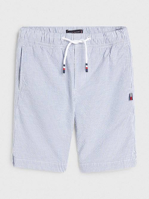 Blue Tommy Hilfiger Seersucker Stripe Pull-On Shorts Boys\' Pants | TH708PGQ