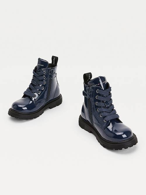 Blue Tommy Hilfiger Sequin Flag Patent Lace-Up Girls' Boots | TH610VPW