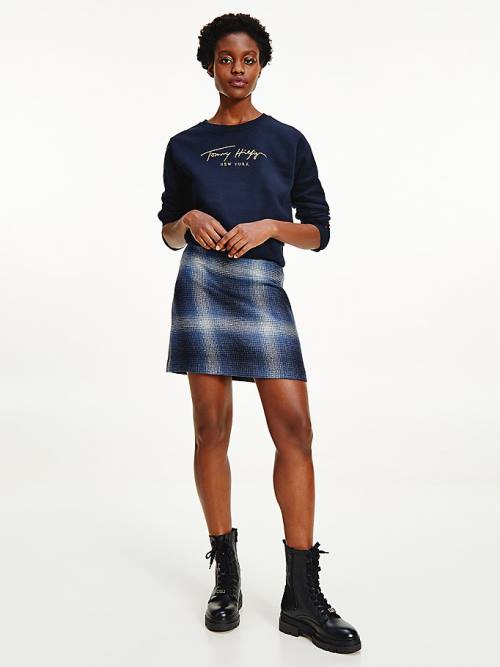 Blue Tommy Hilfiger Shadow Check Mini Women\'s Skirts | TH803JMC