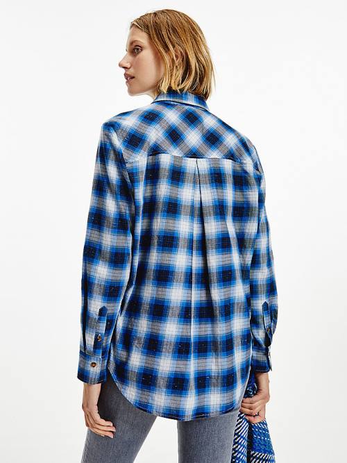 Blue Tommy Hilfiger Shadow Check Relaxed Fit Women's Shirts | TH098AFU