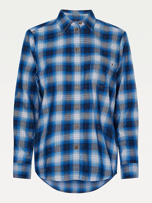 Blue Tommy Hilfiger Shadow Check Relaxed Fit Women's Shirts | TH098AFU