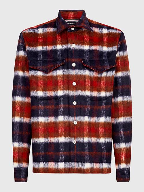 Blue Tommy Hilfiger Shadow Check Relaxed Fit Overshirt Men\'s Shirts | TH630ZQI