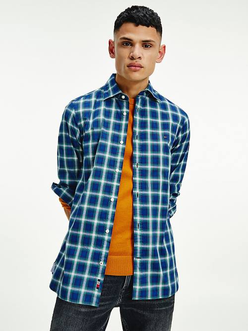 Blue Tommy Hilfiger Shadow Check Slim Fit Men's Shirts | TH290UFX