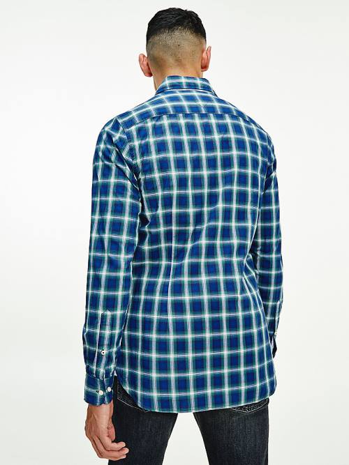 Blue Tommy Hilfiger Shadow Check Slim Fit Men's Shirts | TH290UFX