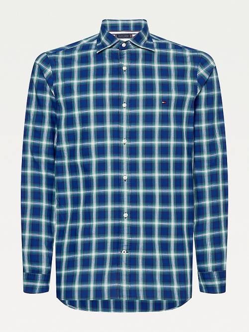 Blue Tommy Hilfiger Shadow Check Slim Fit Men\'s Shirts | TH290UFX