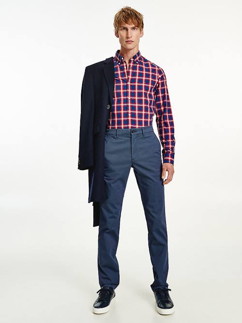 Blue Tommy Hilfiger Shadow Check Slim Fit Men's Shirts | TH728PDJ