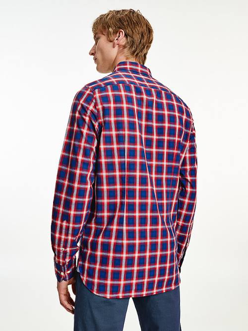 Blue Tommy Hilfiger Shadow Check Slim Fit Men's Shirts | TH728PDJ