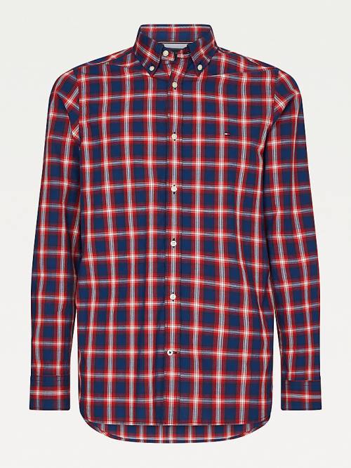 Blue Tommy Hilfiger Shadow Check Slim Fit Men\'s Shirts | TH728PDJ