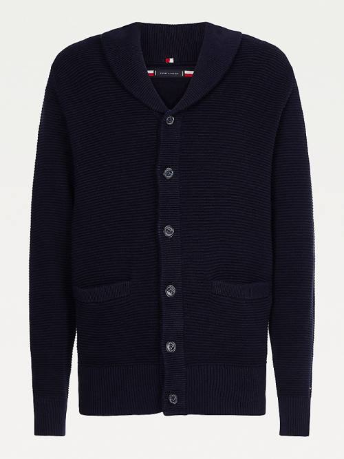 Blue Tommy Hilfiger Shawl Collar Rib-Knit Cardigan Men's Sweaters | TH746UMK