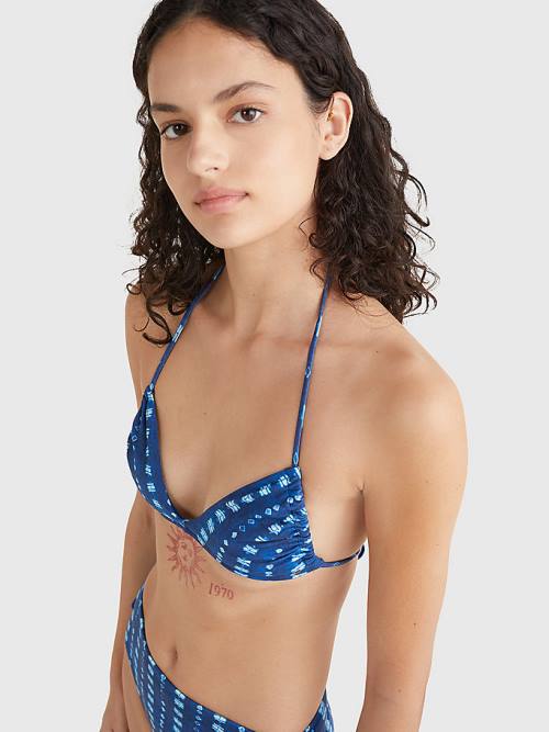 Blue Tommy Hilfiger Shibori Halterneck Triangle Bikini Top Women's Swimwear | TH127GSF