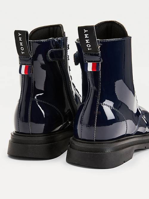 Blue Tommy Hilfiger Shiny Cleat Lace-Up Girls' Boots | TH721PLB