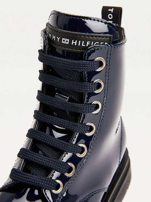 Blue Tommy Hilfiger Shiny Cleat Lace-Up Girls' Boots | TH721PLB