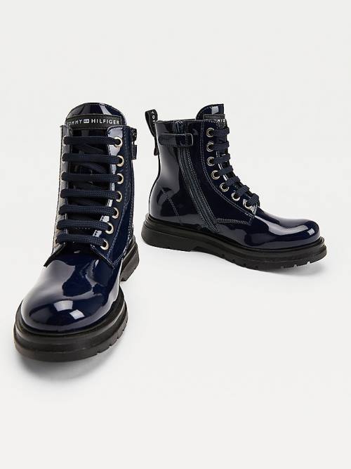 Blue Tommy Hilfiger Shiny Cleat Lace-Up Girls' Boots | TH721PLB