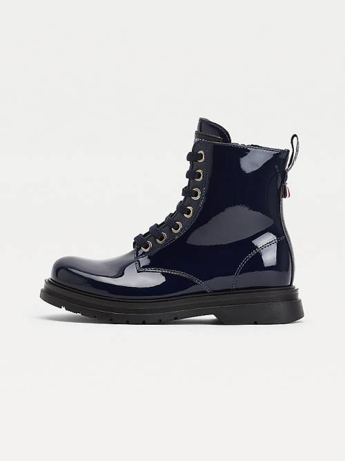 Blue Tommy Hilfiger Shiny Cleat Lace-Up Girls' Boots | TH721PLB