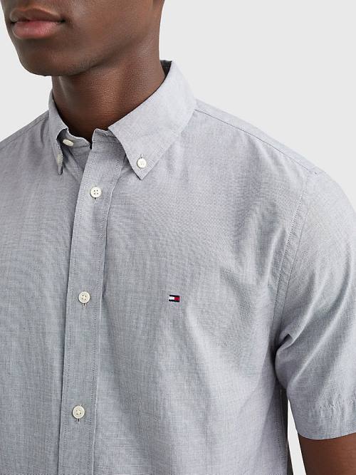 Blue Tommy Hilfiger Short Sleeve Regular Fit Poplin Men's Shirts | TH294KFT