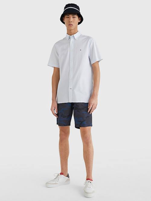 Blue Tommy Hilfiger Short Sleeve Regular Fit Poplin Men's Shirts | TH946YLC