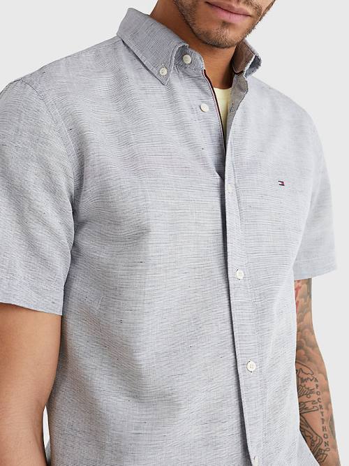 Blue Tommy Hilfiger Short Sleeve Tapered Regular Fit Men's Shirts | TH528CUG