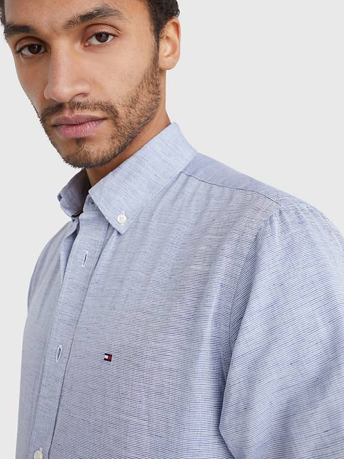 Blue Tommy Hilfiger Short Sleeve Tapered Regular Fit Men's Shirts | TH970EOZ