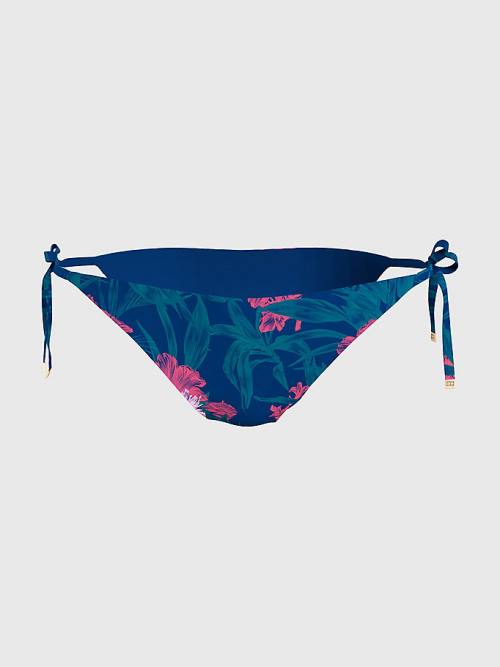 Blue Tommy Hilfiger Side Tie Tropical Bikini Bottoms Women's Swimwear | TH128IXN