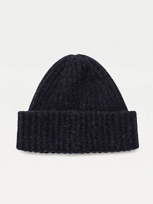 Blue Tommy Hilfiger Signature Alpaca Wool Rib-Knit Beanie Women's Hats | TH937PLW