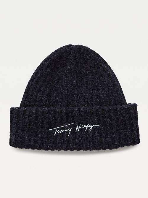 Blue Tommy Hilfiger Signature Alpaca Wool Rib-Knit Beanie Women\'s Hats | TH937PLW