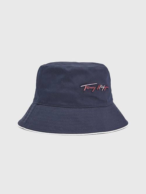 Blue Tommy Hilfiger Signature Bucket Women\'s Hats | TH172RKC