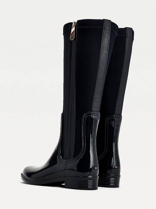 Blue Tommy Hilfiger Signature Contrast Panel Long Rainboots Women's Boots | TH984GJK